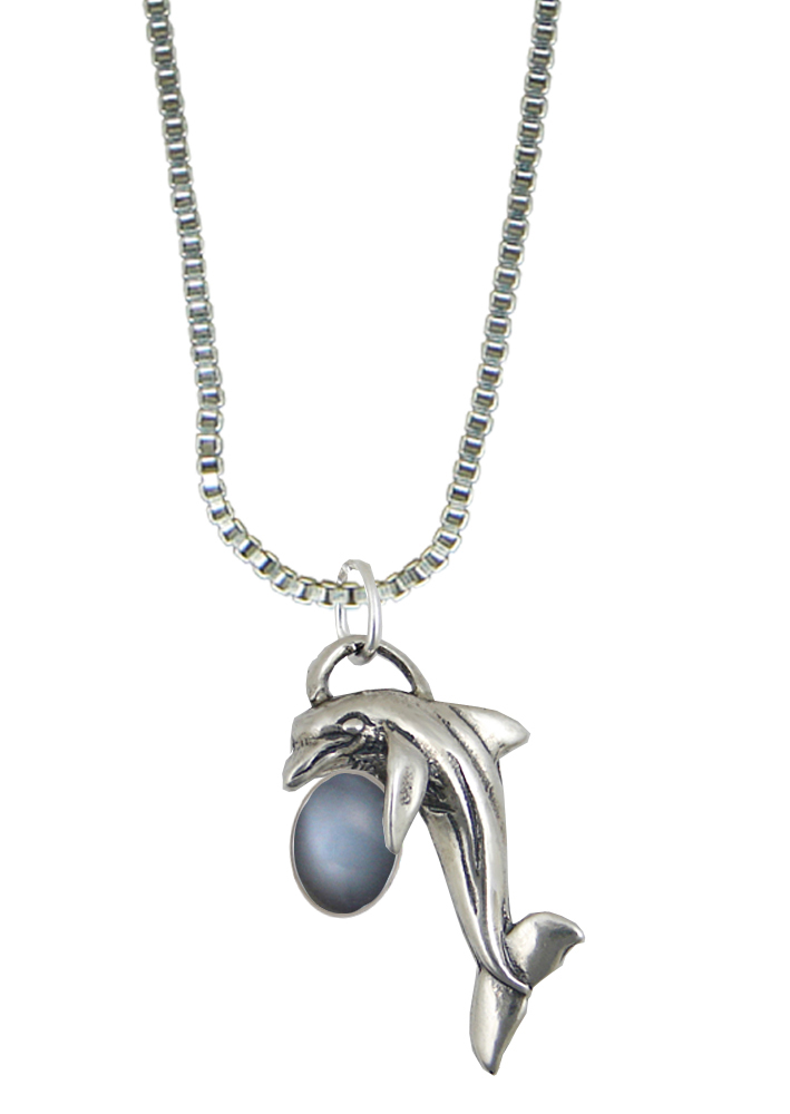 Sterling Silver Little Dolphin Pendant With Grey Moonstone